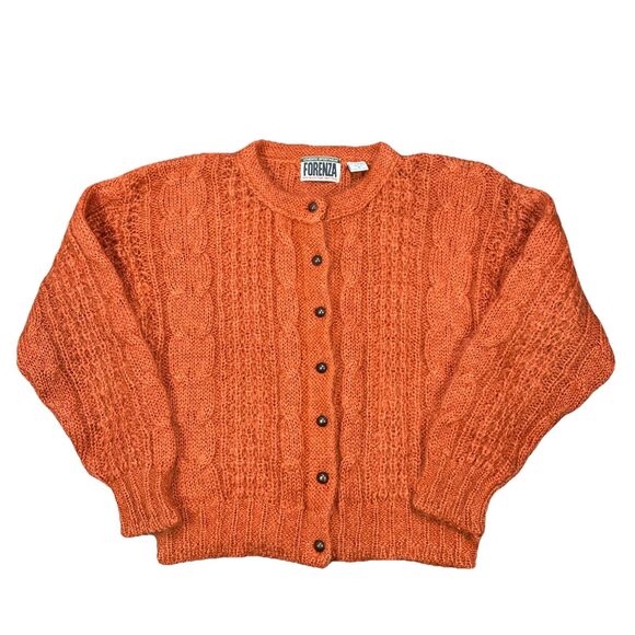 Vintage Forenza Mohair Cardigan Sweater Cable Knit Dome Buttons Womens Medium - Picture 1 of 5